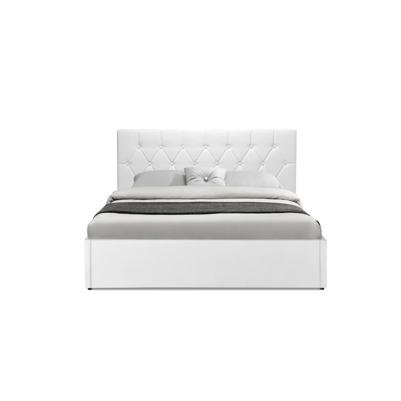 Lit coffre Hanna en PVC blanc avec sommier 160x200cm
