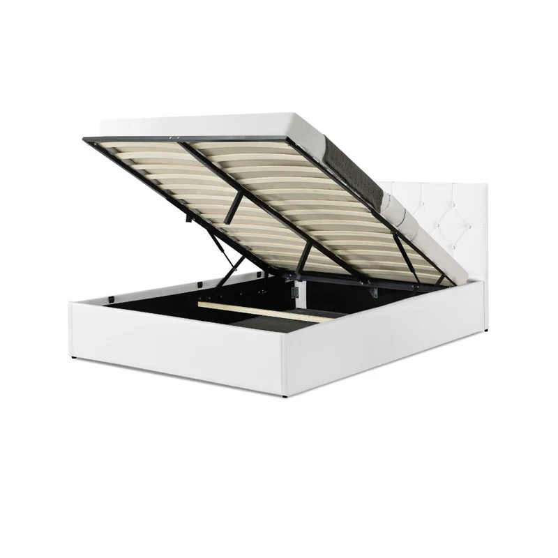 Lit coffre Hanna en PVC blanc avec sommier 140x190cm