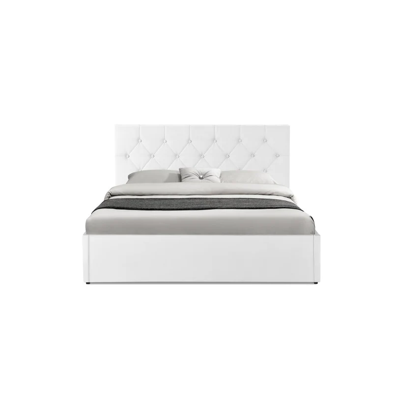 Lit coffre Hanna en PVC blanc avec sommier 140x190cm