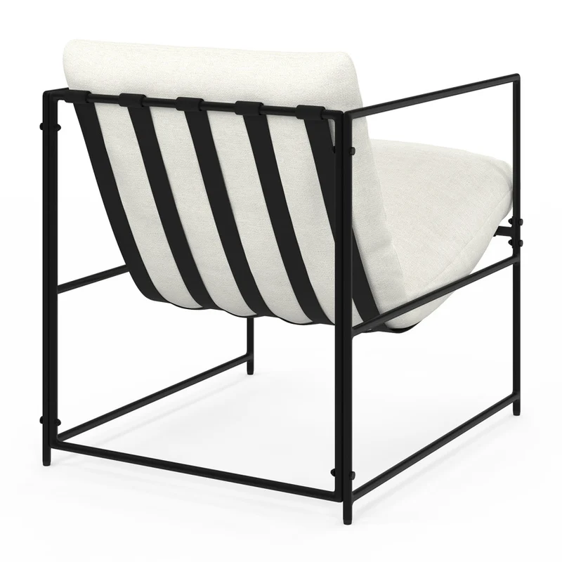 Fauteuil Penelope en tissu blanc et pieds métal noirs