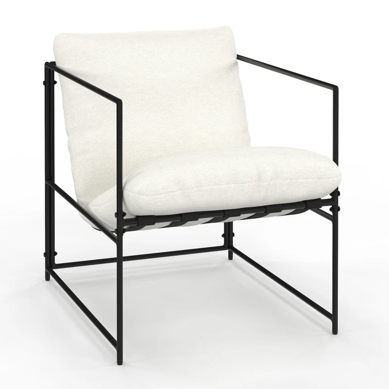 Fauteuil Penelope en tissu blanc et pieds métal noirs