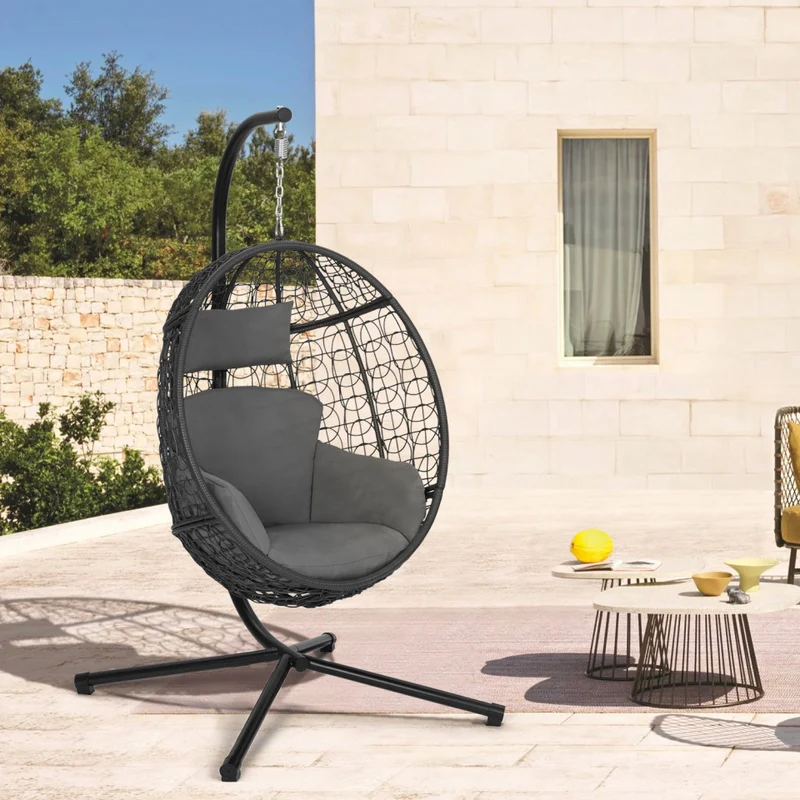 Fauteuil œuf suspendu avec coussin intégré gris