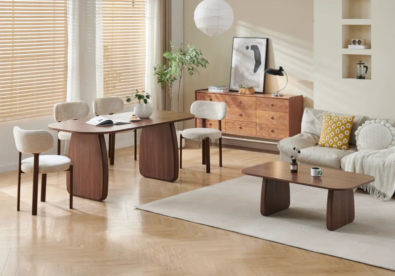 Chaise de table beige bois noyer Japandi - Kuro x4