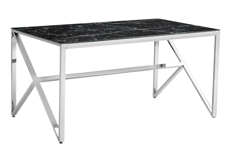 Table marbre noir et 6 chaises simili-cuir argent – Jessy