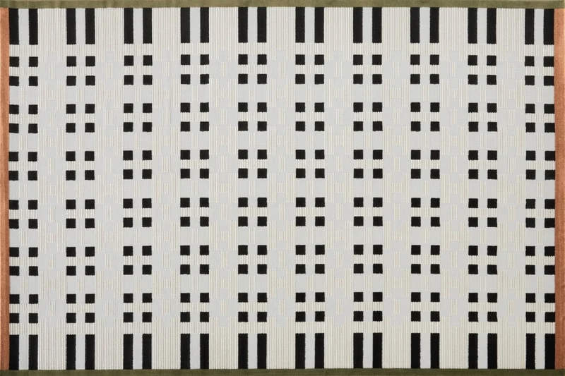Tapis blanc à motifs noirs, verts et orange 200 x 290 cm ELINN