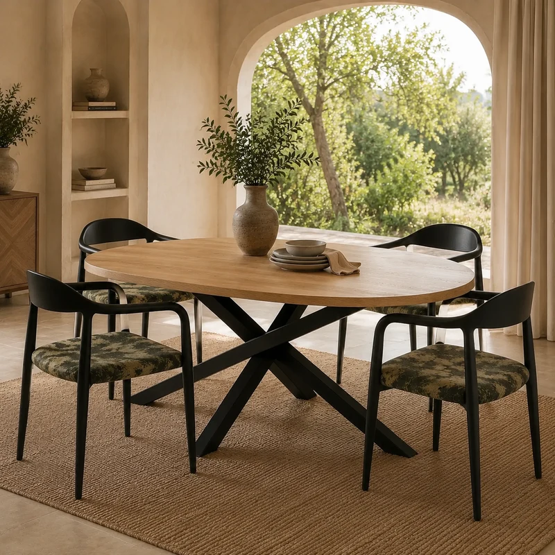 Table ovale Arya pied mikado noir