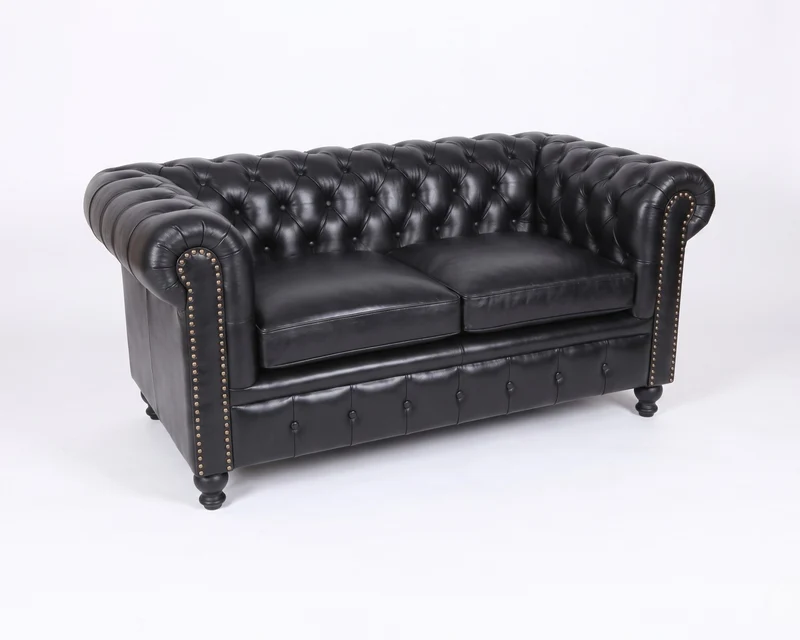 Canapé Cuir Chesterfield 2 places Noir
