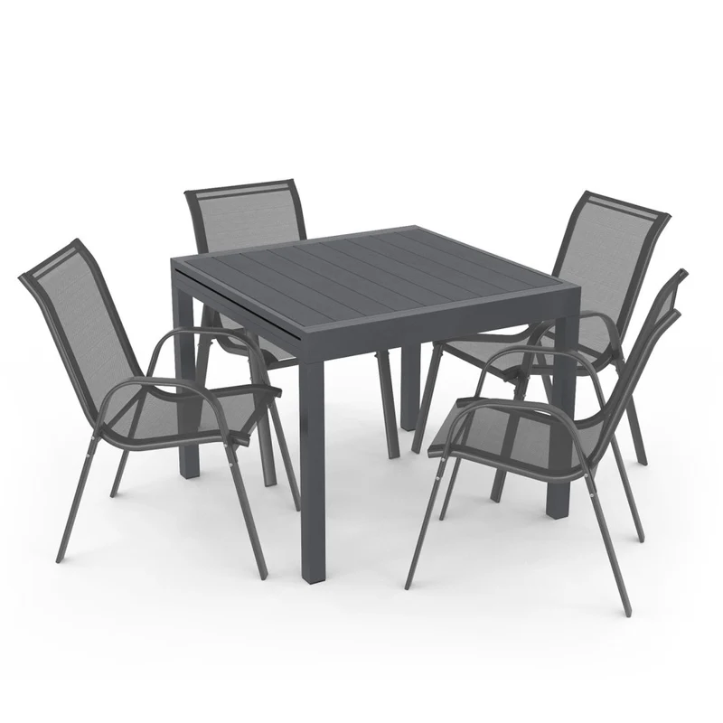Ensemble repas extensible 8 places en polywood gris