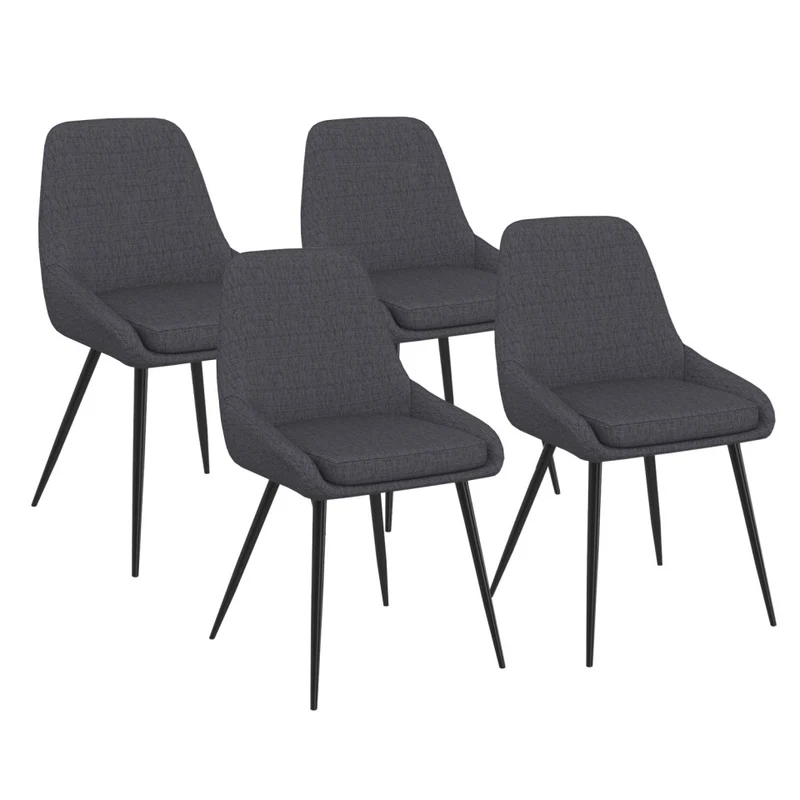 Chaises Ornella assise tissu gris foncé et pieds métal noirs - lot de 4