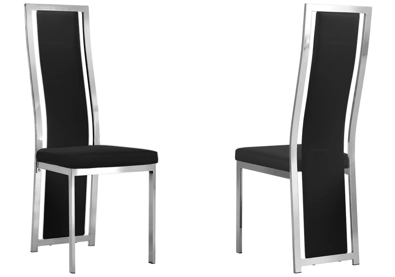 Table marbre noir et 6 chaises simili-cuir argent – Jessy