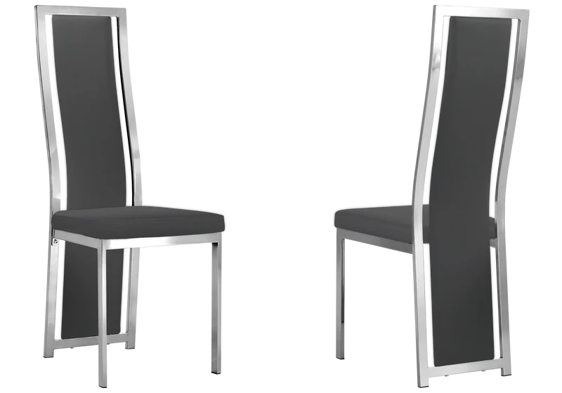 Table marbre noir et 6 chaises simili-cuir argent – Jessy