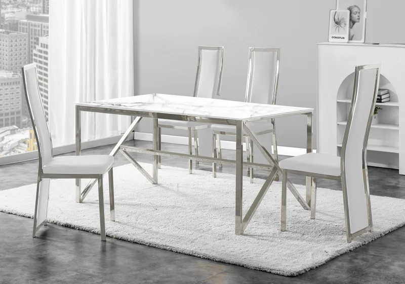 Chaise argentée simili blanc moderne - Dia x6