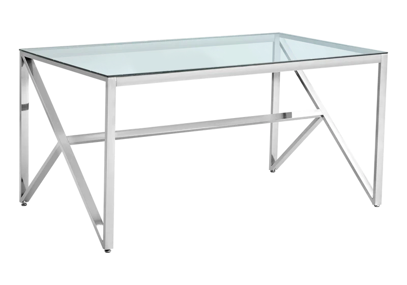 Table en verre et 6 chaises simili-cuir argent – Jessy