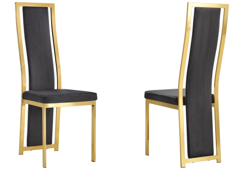 Table en verre et 6 chaises velours doré – Jessy