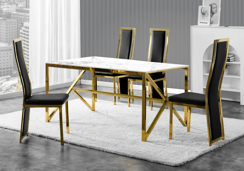 Chaise dorée simili noir moderne - Dia x6