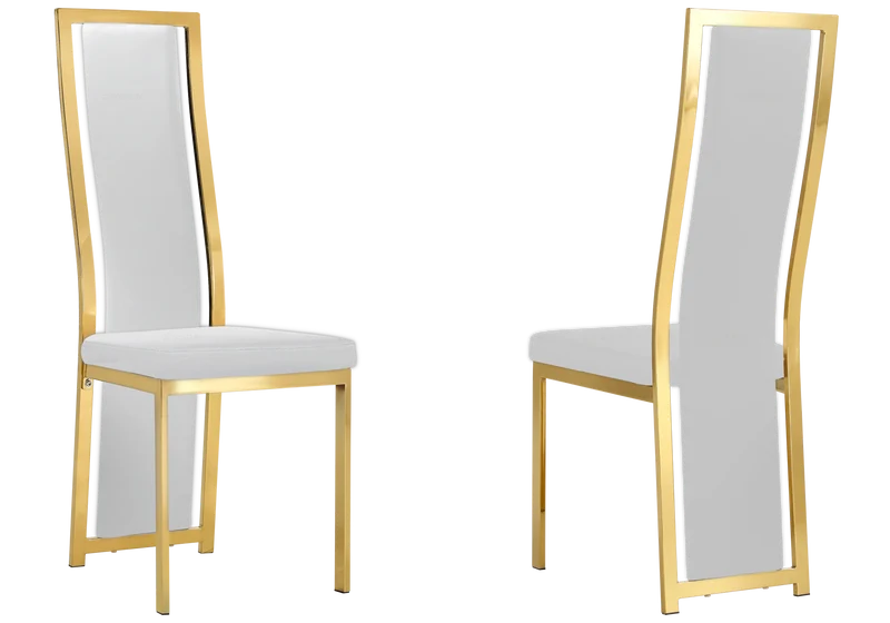 Table marbre blanc et 6 chaises simili-cuir doré – Jessy
