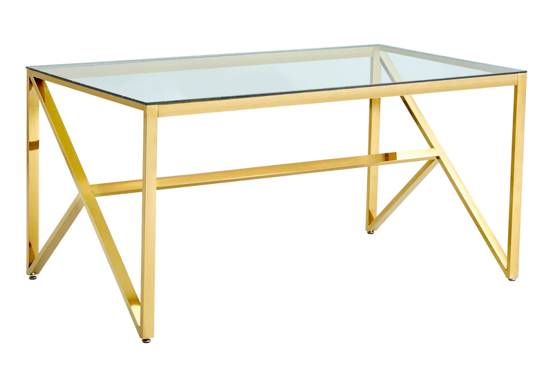 Table en verre et 6 chaises velours doré – Jessy