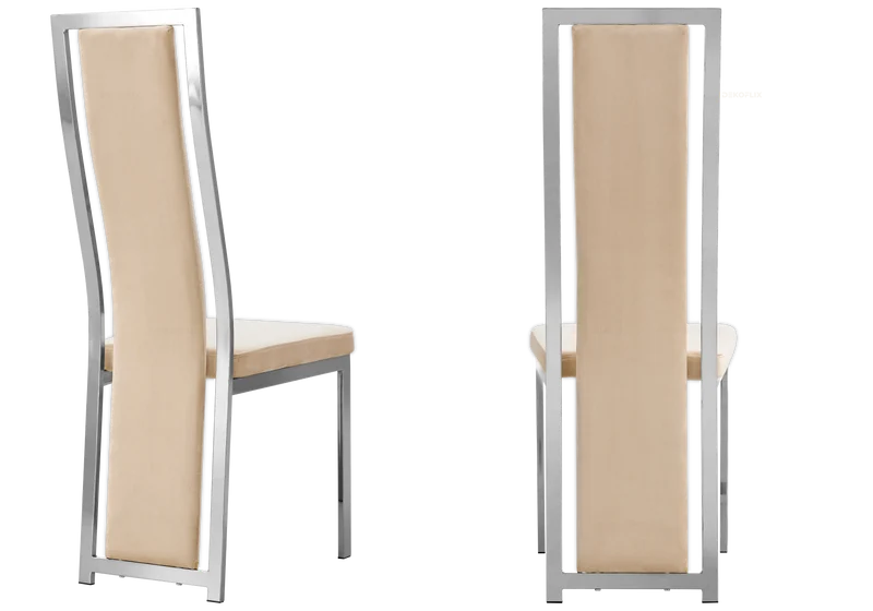Chaise argentée velours beige design - Dia x6