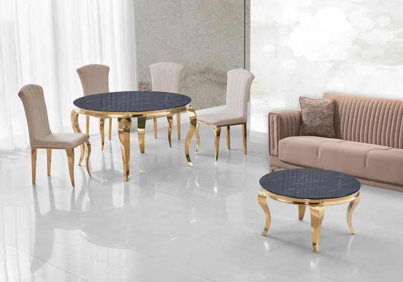 Table basse ronde marbre noir pieds or - Neo