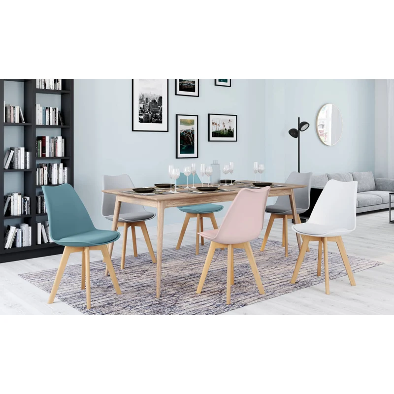 Chaises Nordia assise mix de couleurs : 1x blanc, 2x gris clair, 2x bleu pastel et 1x rose - lot de 6