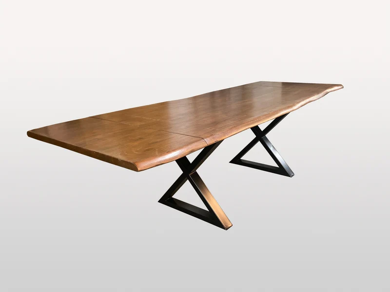 Table à dîner extensible acacia 1.5" noisette bord naturel base X