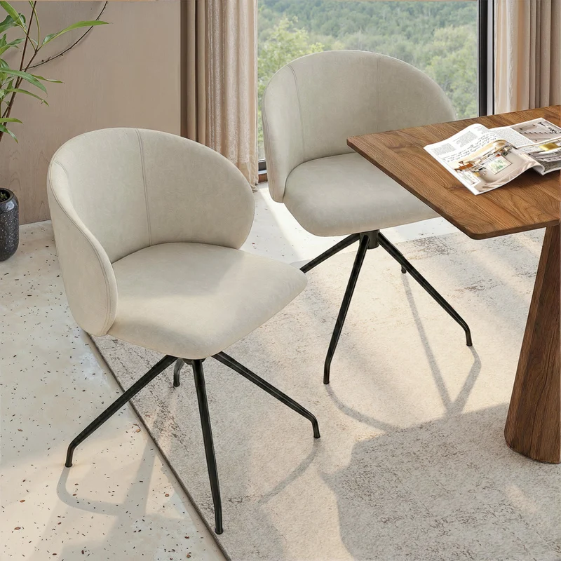 Chaises Léona pivotantes velours crème pieds métal - lot de 4