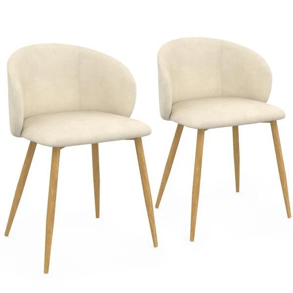 Chaises Léona velours crème et pieds métal bois - lot de 2