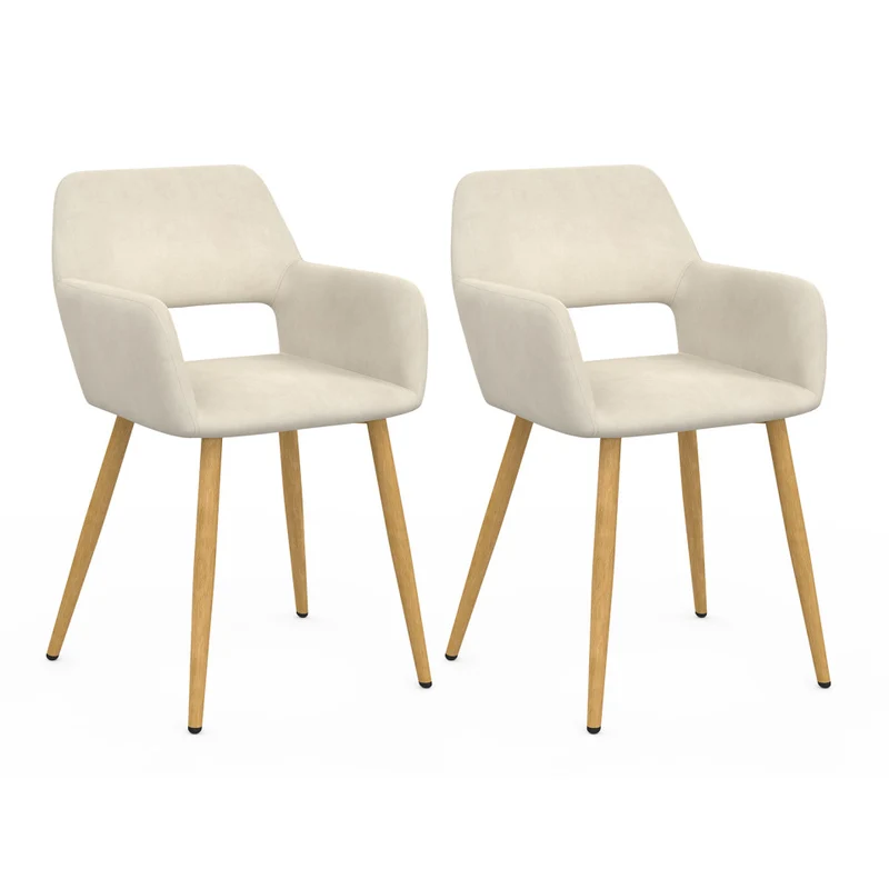Chaises Heidi velours beige pieds bois - lot de 2