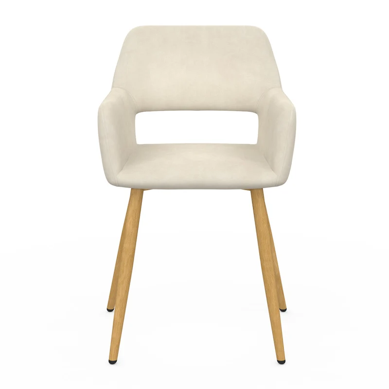 Chaises Heidi en velours beige et pieds bois - lot de 2