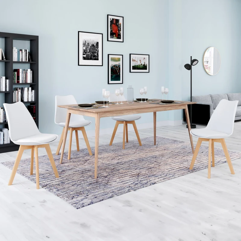 Chaises Nordia assise blanche et pieds bois - lot de 4