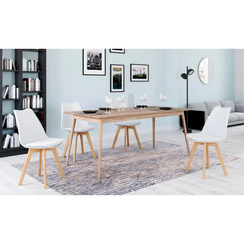 Chaises Nordia assise blanche et pieds bois - lot de 4