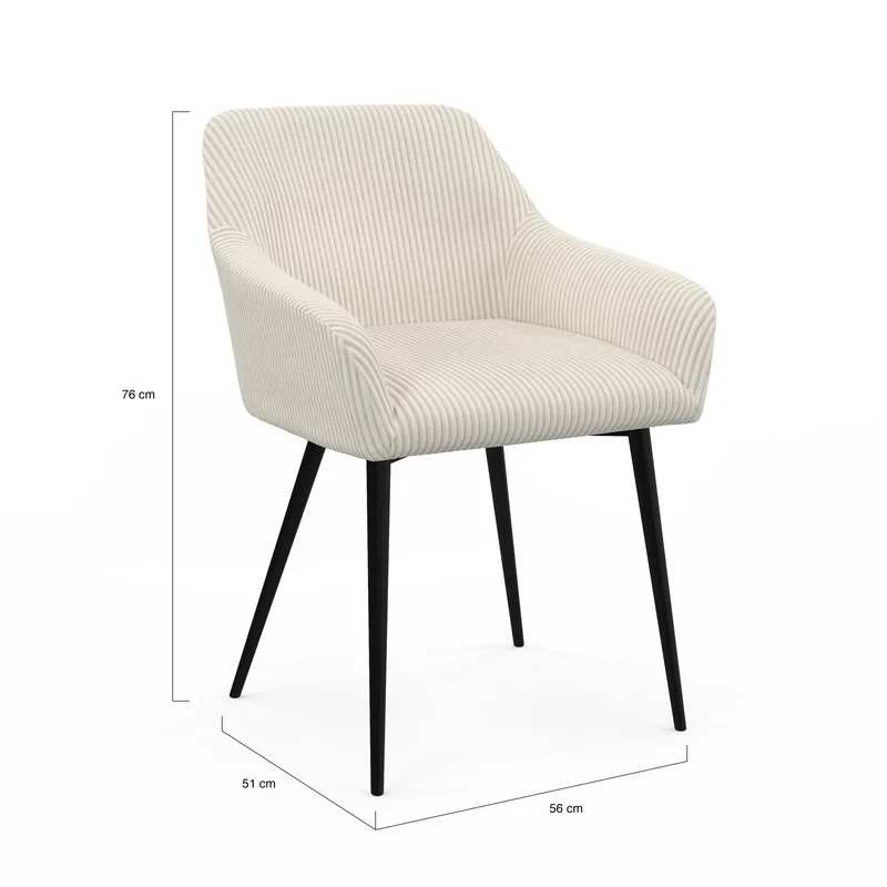 Chaises avec accoudoirs Jenny en velours côtelé crème et pieds métal - lot de 2