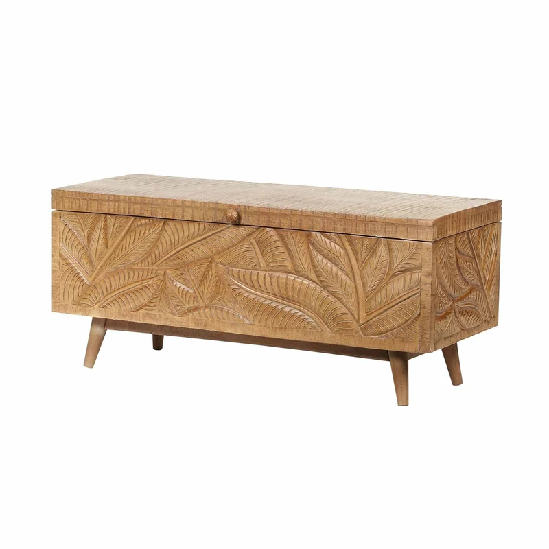 Banc coffre sculpté en bois massif manguier - Floria