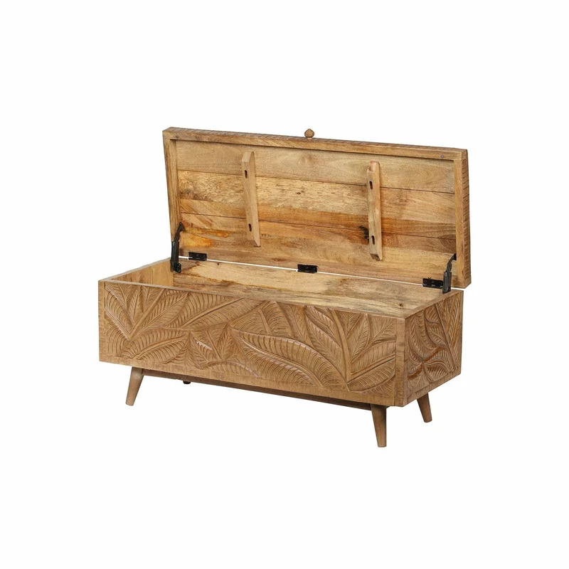 Banc coffre sculpté en bois massif manguier - Floria
