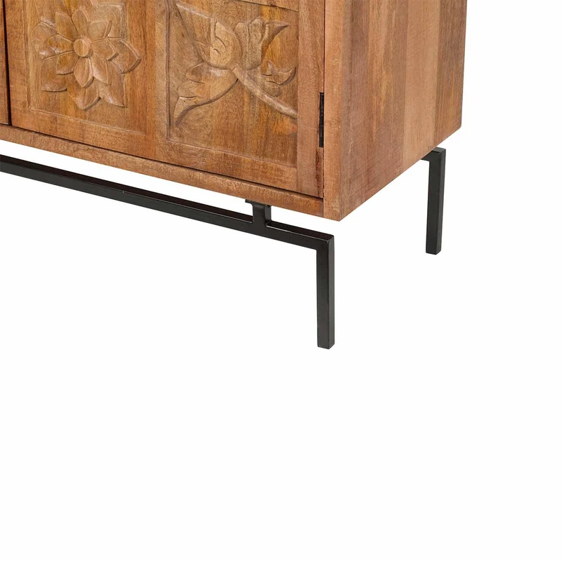 Buffet sculpté 2 portes en bois massif manguier - Sculture