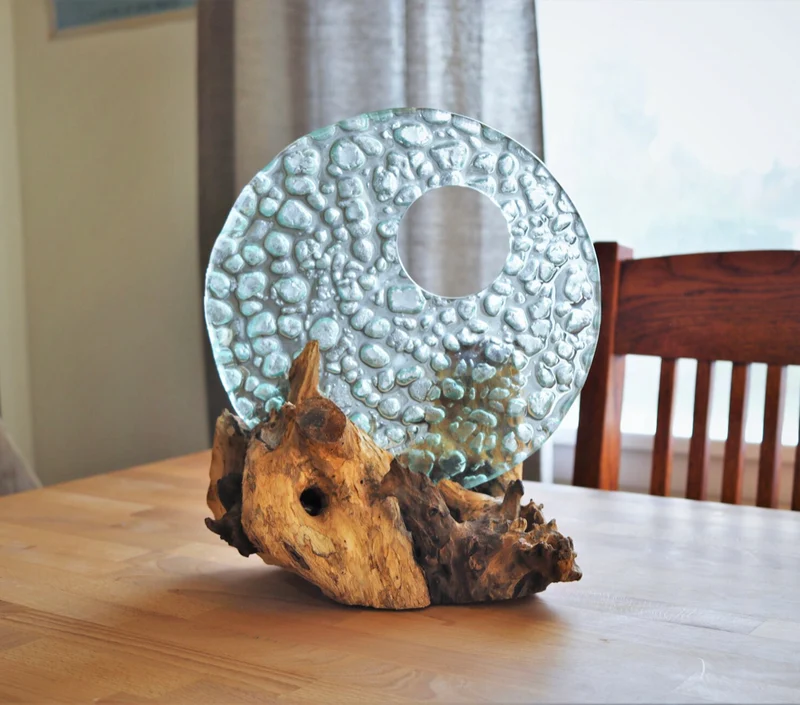 Décoration en bois et verre soufflé 12"