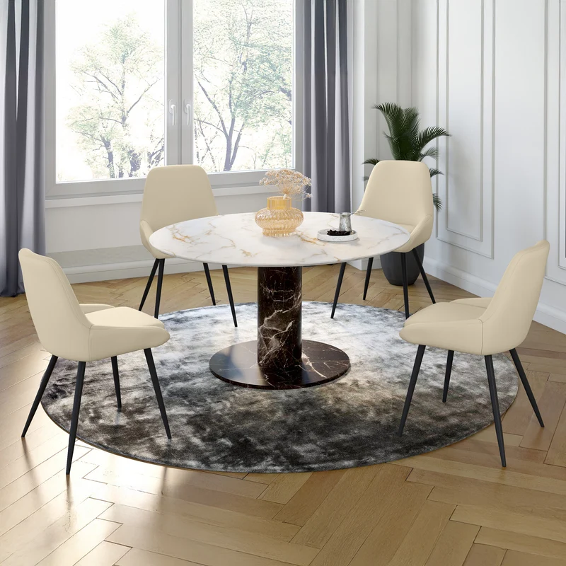 Chaises Ornella assise tissu beige et pieds métal noirs - lot de 4