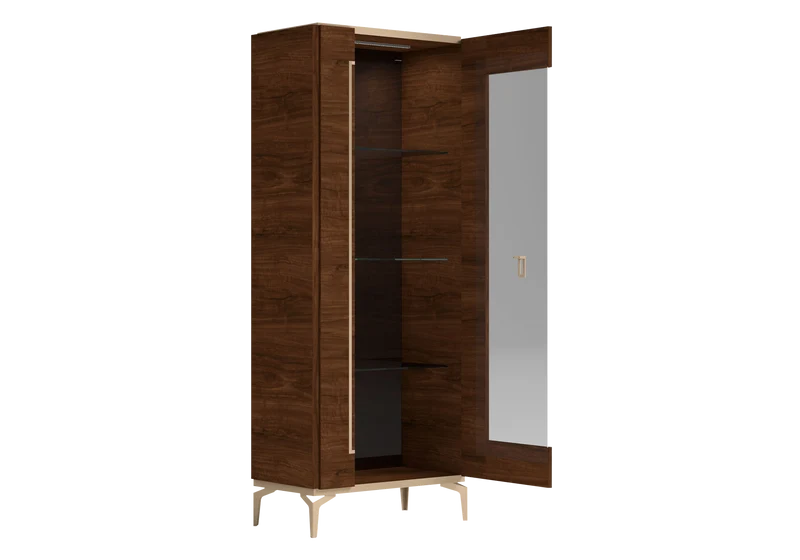Vitrine colonne noyer 1 porte – Eva