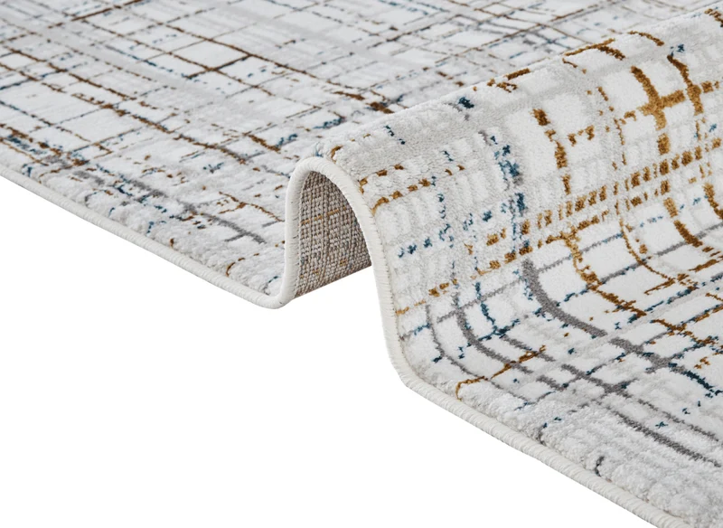 Tapis motif quadrillage beige et bleu 200 x 290 cm GRIND