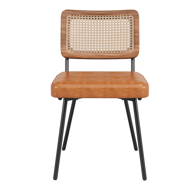 Lot de 2 chaise de salle à manger vintage en rotin PE et simili cuir marron SIRIUSGUIDE