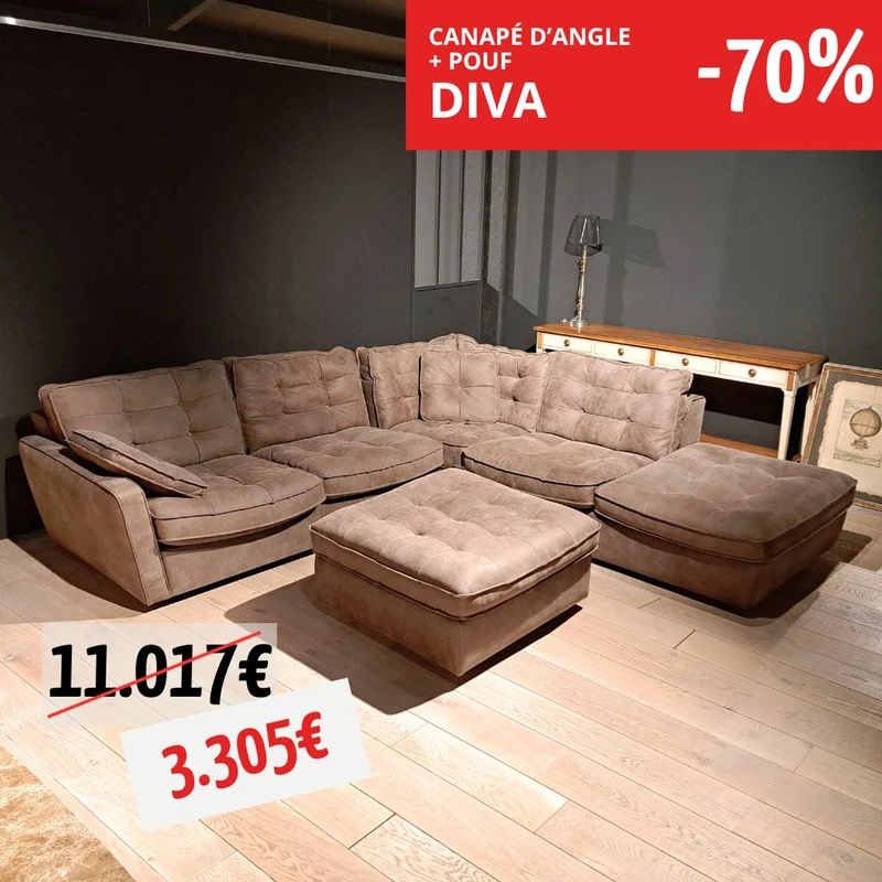 Un canapé d'angle + pouf - Diva