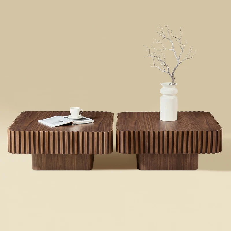 Table basse carré effet bois noyer cadre sculpté 80x80x35cm MOMENTUMFLARE