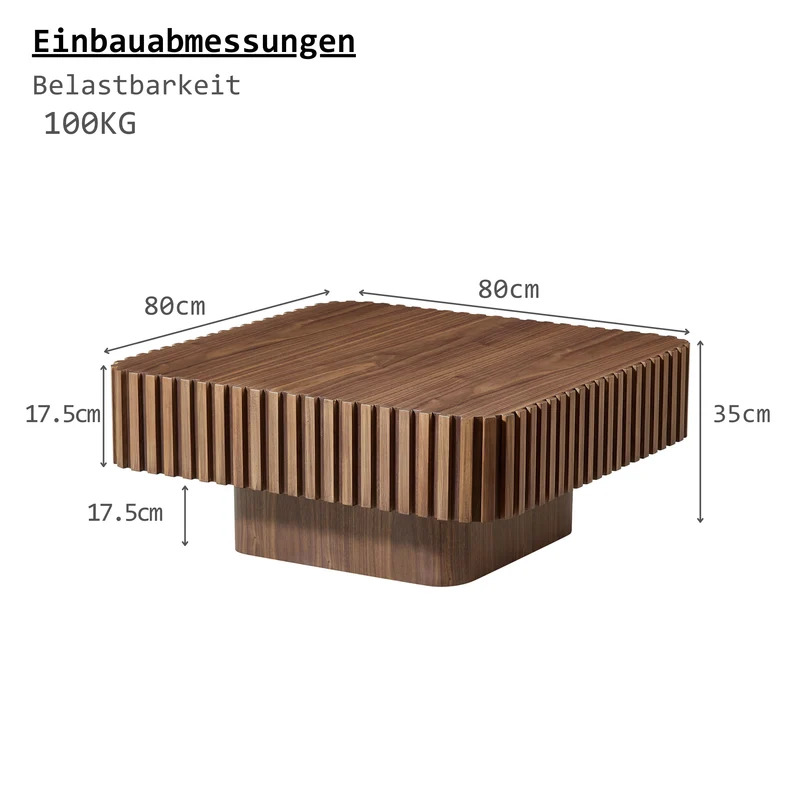Table basse carré effet bois noyer cadre sculpté 80x80x35cm MOMENTUMFLARE