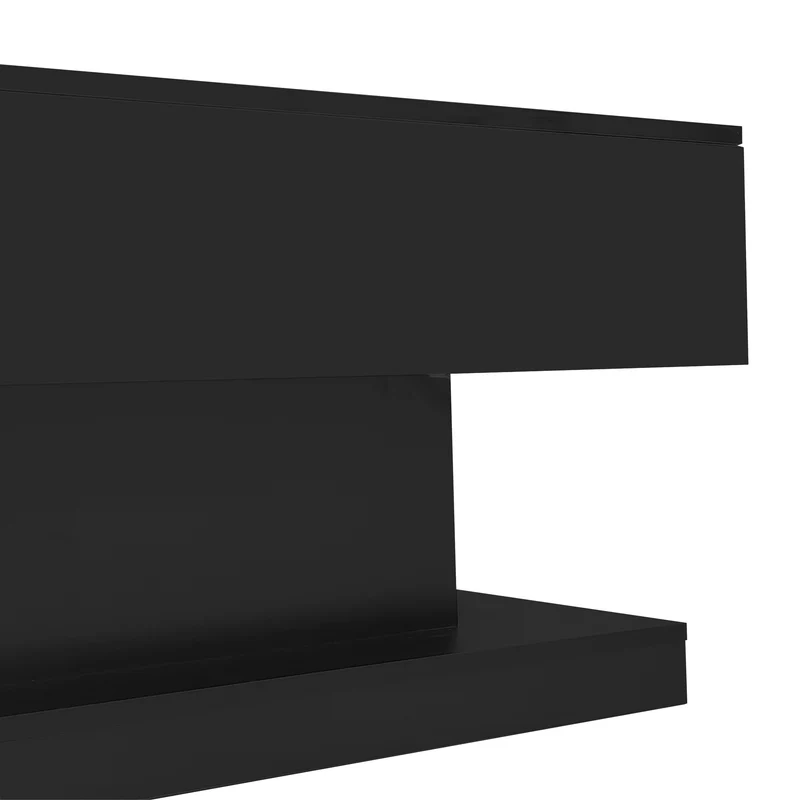 Table basse relevable laqué noire avec éclairage LED 100x50 cm SECRETION