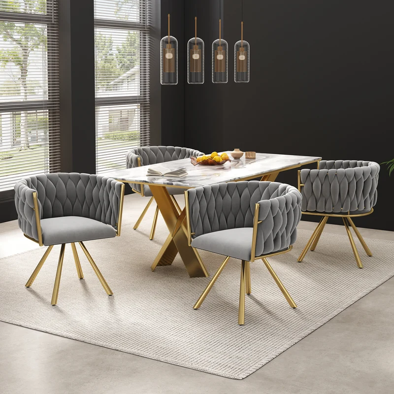 Lot de 2 chaises de salle à manger pivotant 360° velours gris matelassé et base doré EPICUTICL