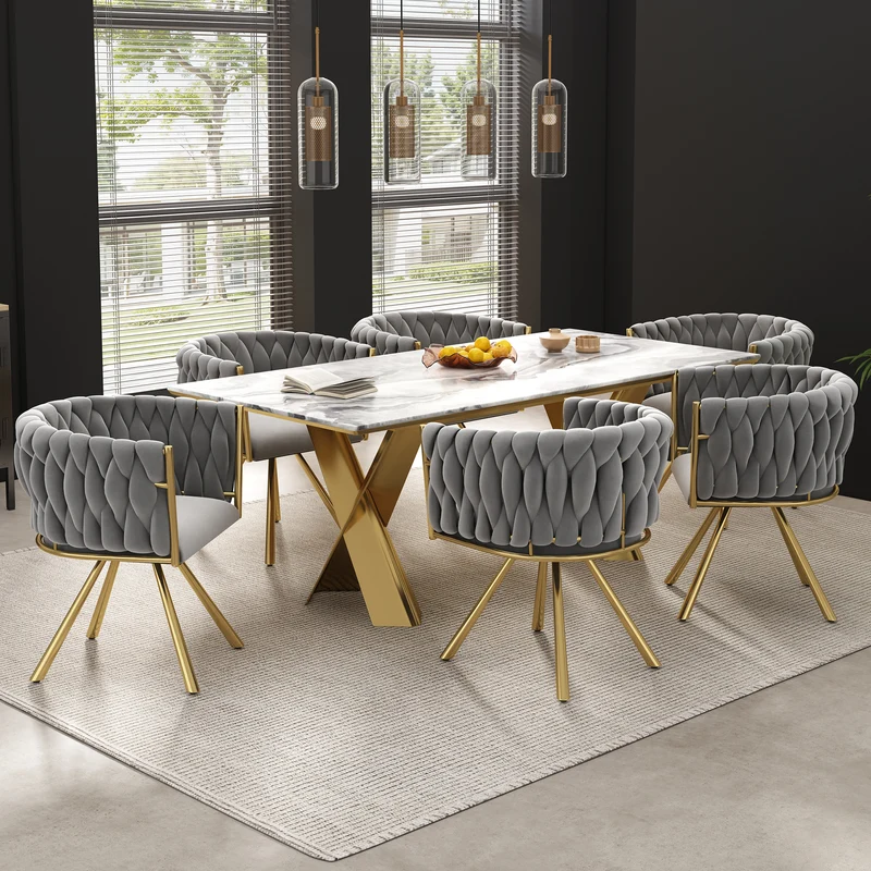 Lot de 2 chaises de salle à manger pivotant 360° velours gris matelassé et base doré EPICUTICL