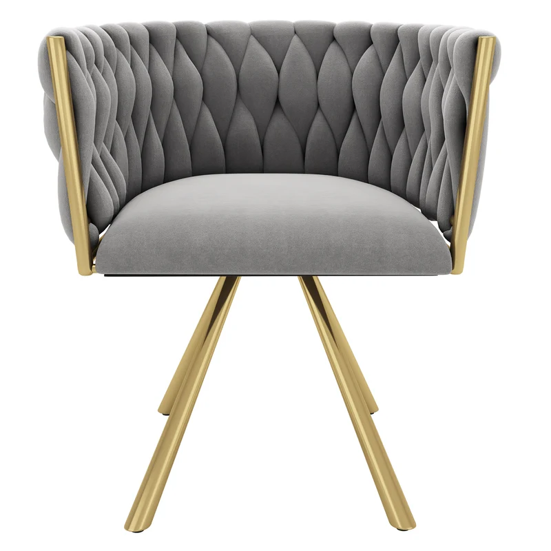 Lot de 2 chaises de salle à manger pivotant 360° velours gris matelassé et base doré EPICUTICL