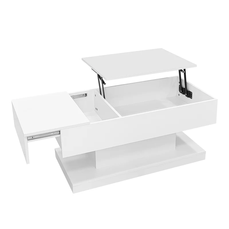 Table basse blanche relevable avec éclairage LED et 1 tiroir 100*50*45cm OIL