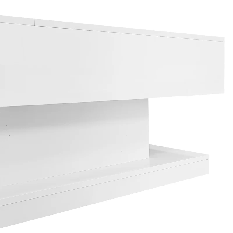 Table basse blanche relevable avec éclairage LED et 1 tiroir 100*50*45cm OIL