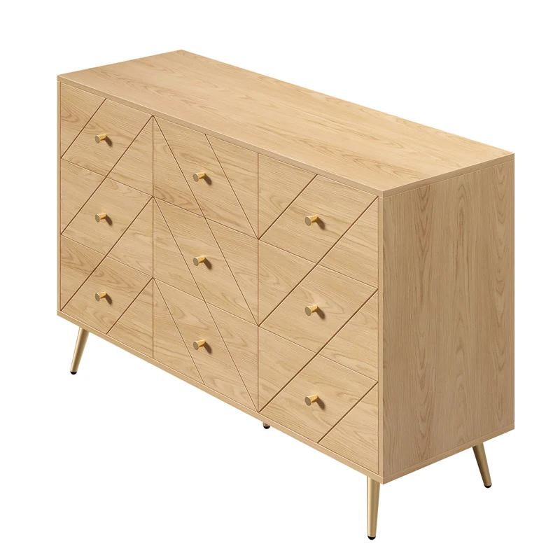 Buffet effet bois motif géométrique et 9 tiroirs accent doré COPAL